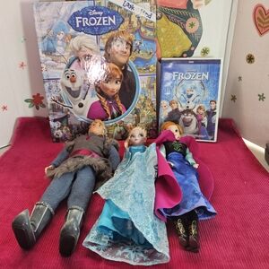 Disney Frozen Kristoff, Elsa & Anna Doll Book & Movie Lot